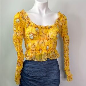 Urban Outfitters Bright Semi sheer Puffed Crop Top